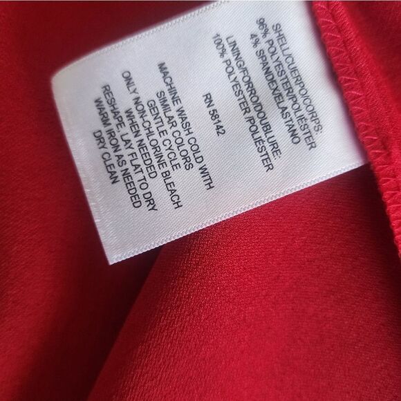 Maggy London Red Ruffled Mock Neck High Low Hem Cocktail Dress - Picture 9 of 10